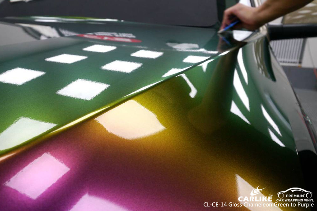 CARLIKE CL-CE-14 gloss chameleon green to purple car wrap vinyl for Toyota