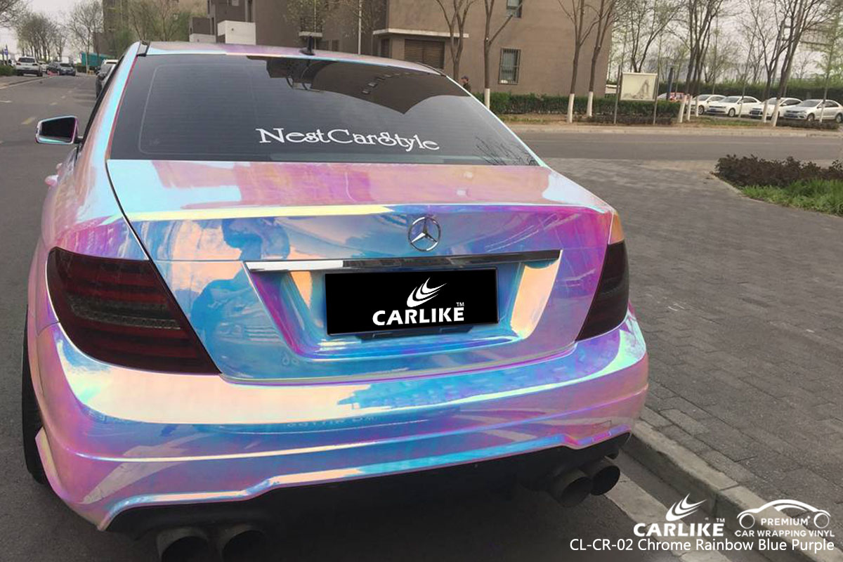 CARLIKE CL-CR-02 chrome rainbow blue purple car wrap vinyl for Mercedes-Benz