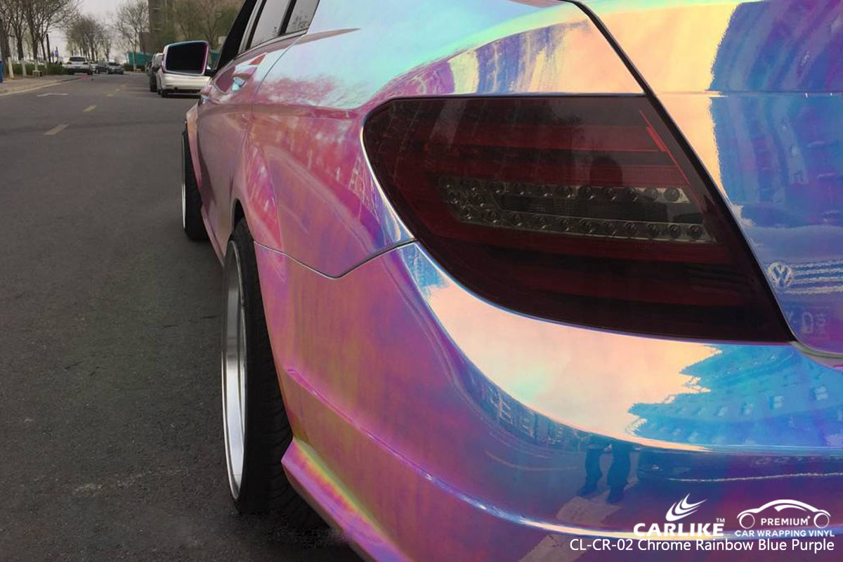 CARLIKE CL-CR-02 chrome rainbow blue purple car wrap vinyl for Mercedes-Benz