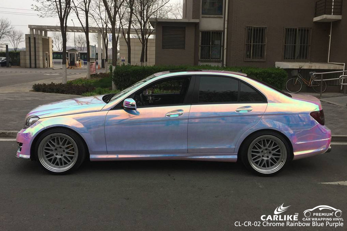 CARLIKE CL-CR-02 chrome rainbow blue purple car wrap vinyl for Mercedes-Benz