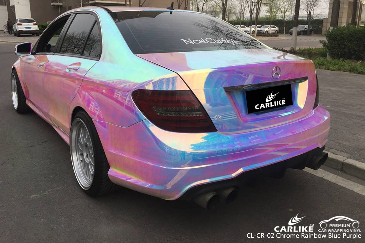 CARLIKE CL-CR-02 chrome rainbow blue purple car wrap vinyl for Mercedes-Benz