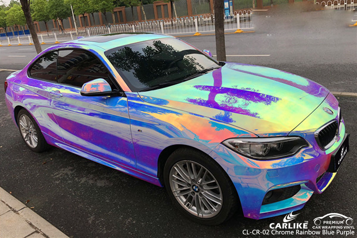 CARLIKE CL-CR-02 chrome rainbow blue purple car wrap vinyl for BMW