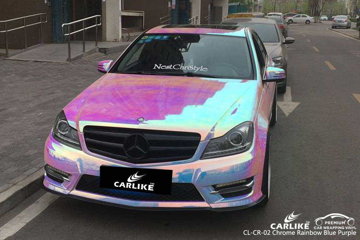 CARLIKE CL-CR-02 chrome rainbow blue purple car wrap vinyl for Mercedes-Benz