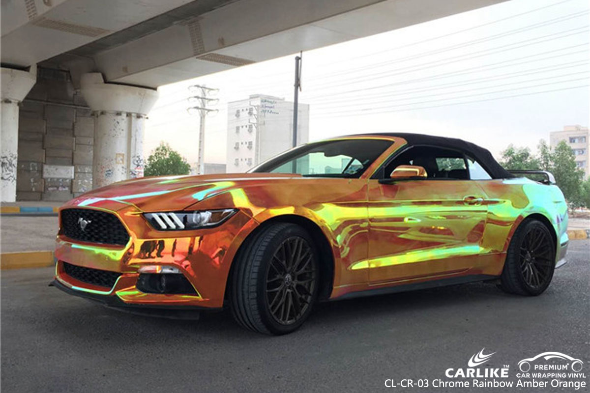 CARLIKE CL-CR-03 chrome rainbow amber orange car wrap vinyl for Mustang