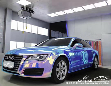 CL-CR-05 chrome rainbow sapphire blue vinyl car wrap paper price for Audi