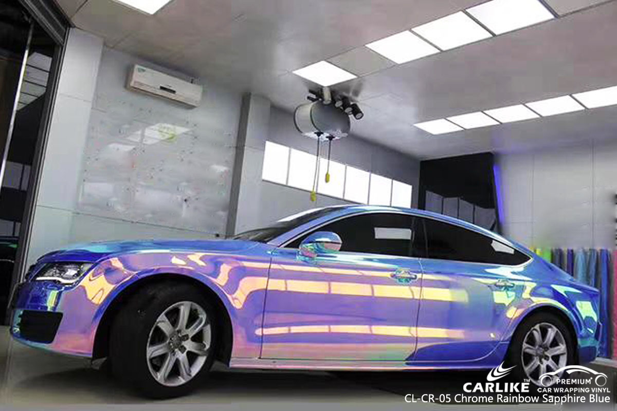 CARLIKE CL-CR-05 chrome rainbow sapphire blue car wrap vinyl for Audi