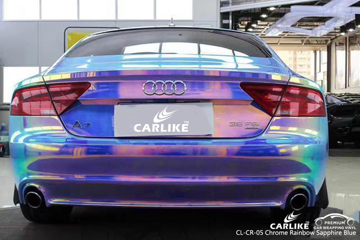 CARLIKE CL-CR-05 chrome rainbow sapphire blue car wrap vinyl for Audi