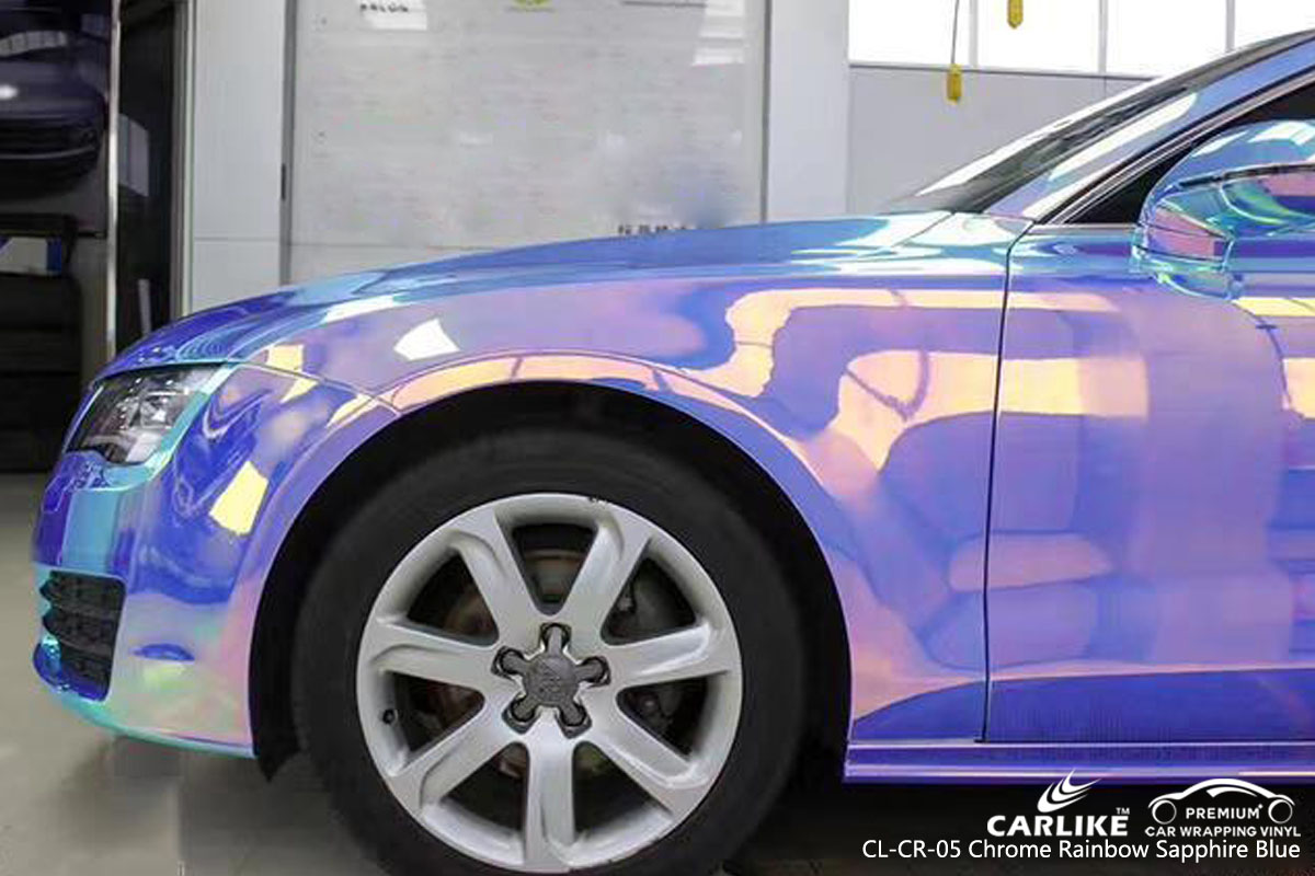 CARLIKE CL-CR-05 chrome rainbow sapphire blue car wrap vinyl for Audi