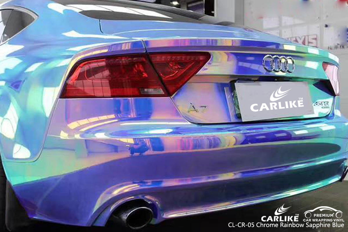 CARLIKE CL-CR-05 chrome rainbow sapphire blue car wrap vinyl for Audi