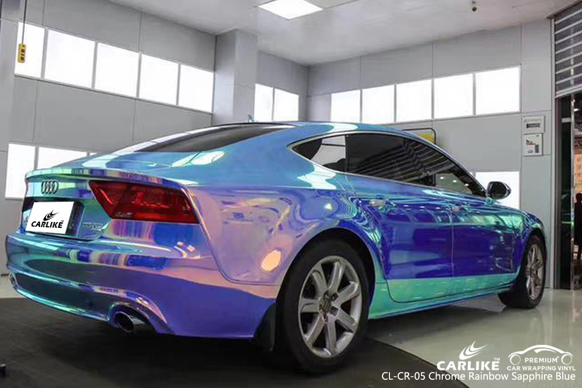 CARLIKE CL-CR-05 chrome rainbow sapphire blue car wrap vinyl for Audi