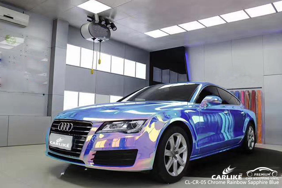 CARLIKE CL-CR-05 chrome rainbow sapphire blue car wrap vinyl for Audi