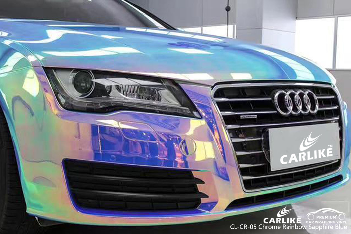 CARLIKE CL-CR-05 chrome rainbow sapphire blue car wrap vinyl for Audi