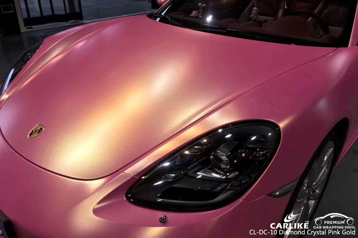 CARLIKE CL-DC-10 diamond crystal pink gold car wrap vinyl for Porsche