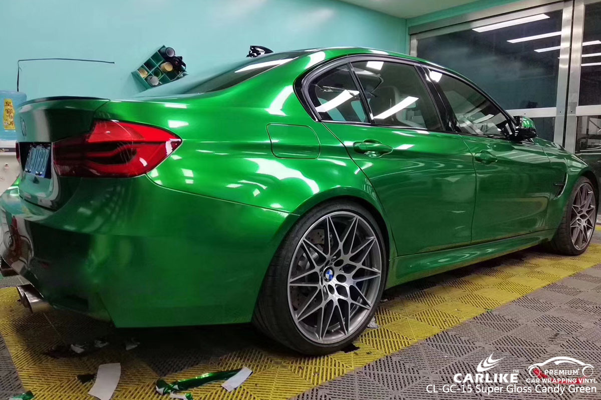 CARLIKE CL-GC-15 super gloss candy green car wrap vinyl for BMW
