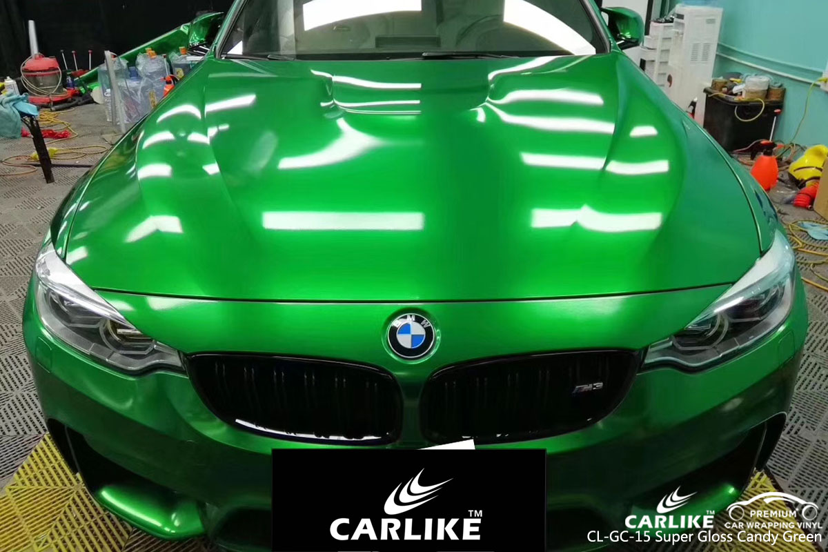 CARLIKE CL-GC-15 super gloss candy green car wrap vinyl for BMW