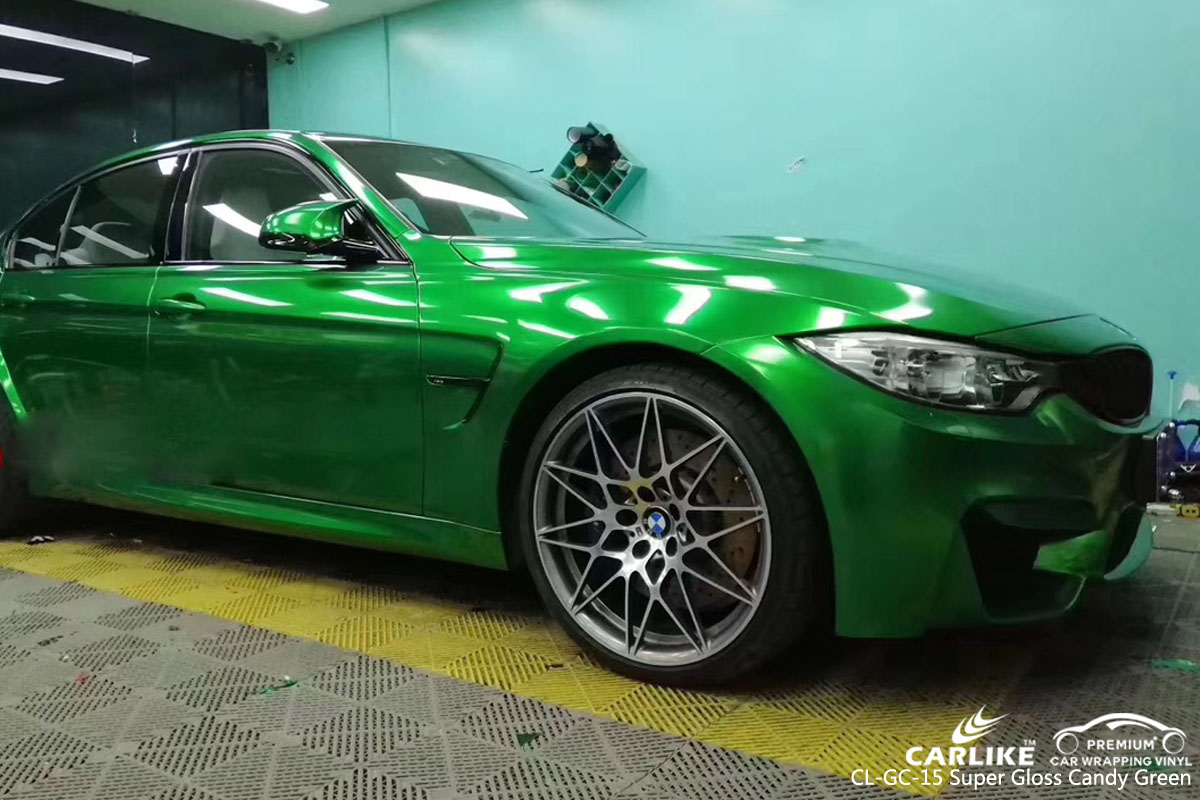 CARLIKE CL-GC-15 super gloss candy green car wrap vinyl for BMW