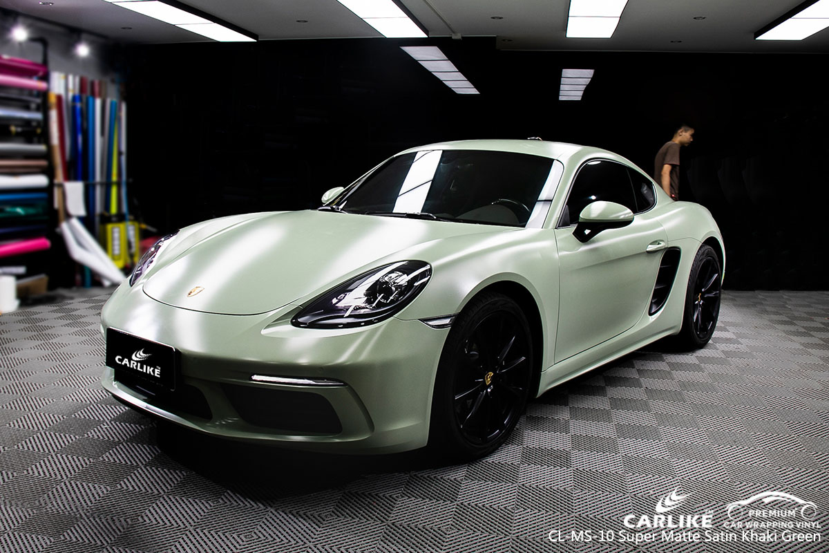 CARLIKE CL-MS-10 super matte satin khaki green car wrap vinyl for Porsche