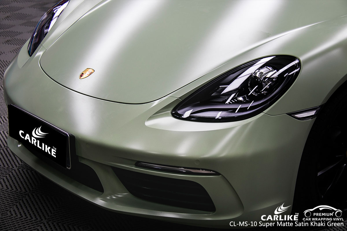CARLIKE CL-MS-10 super matte satin khaki green car wrap vinyl for Porsche