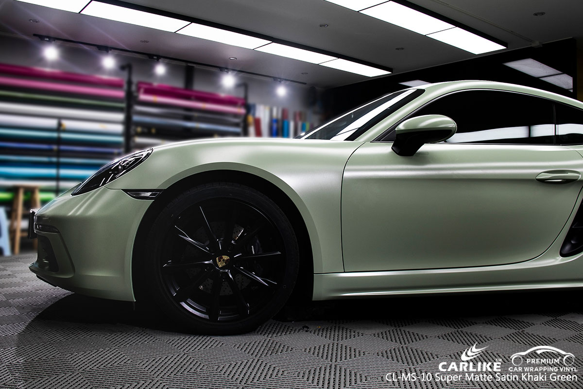 CARLIKE CL-MS-10 super matte satin khaki green car wrap vinyl for Porsche