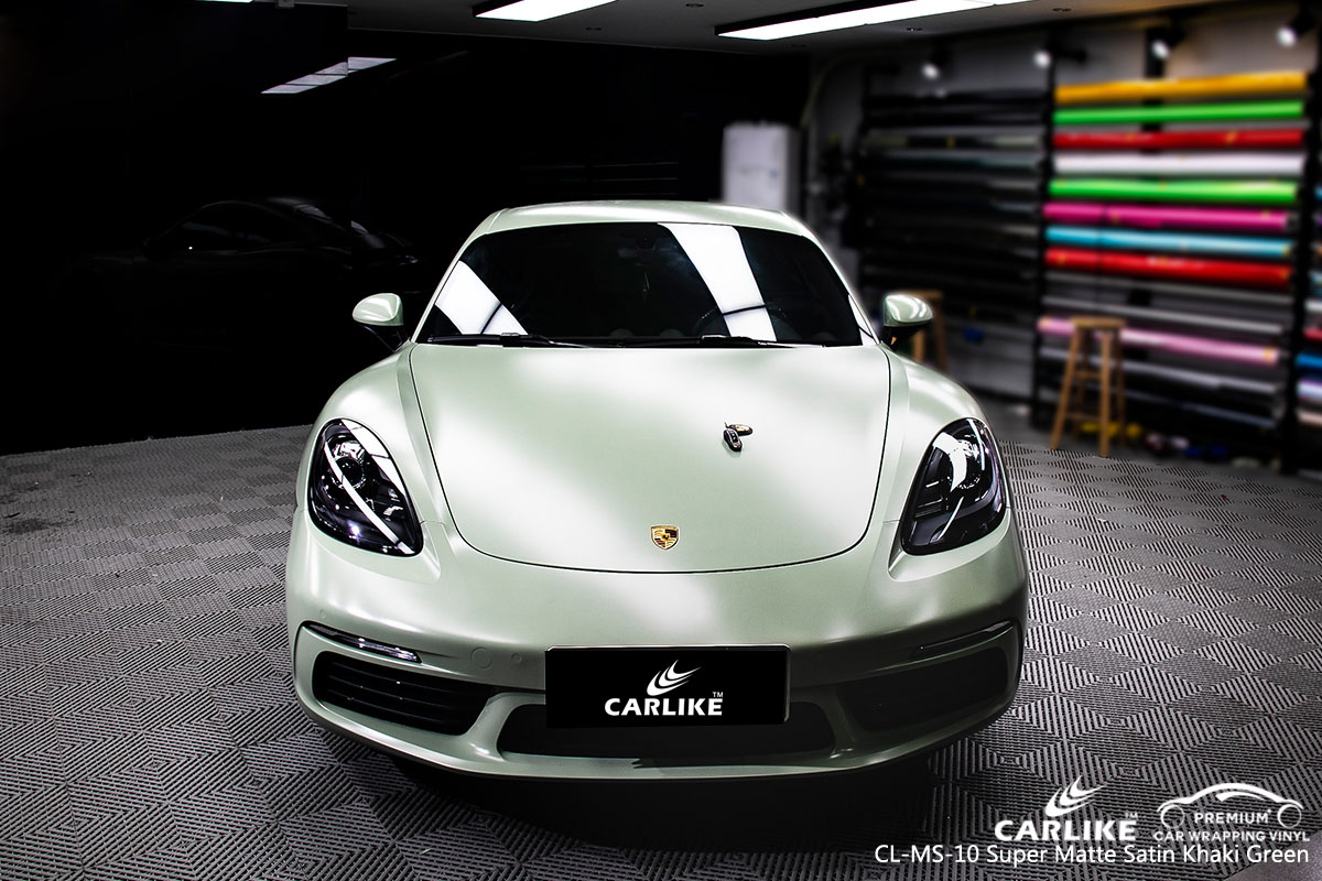 CARLIKE CL-MS-10 super matte satin khaki green car wrap vinyl for Porsche