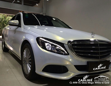 CL-MW-01 gloss magic white to gold vinyl car wrap to buy for Mercedes-Benz