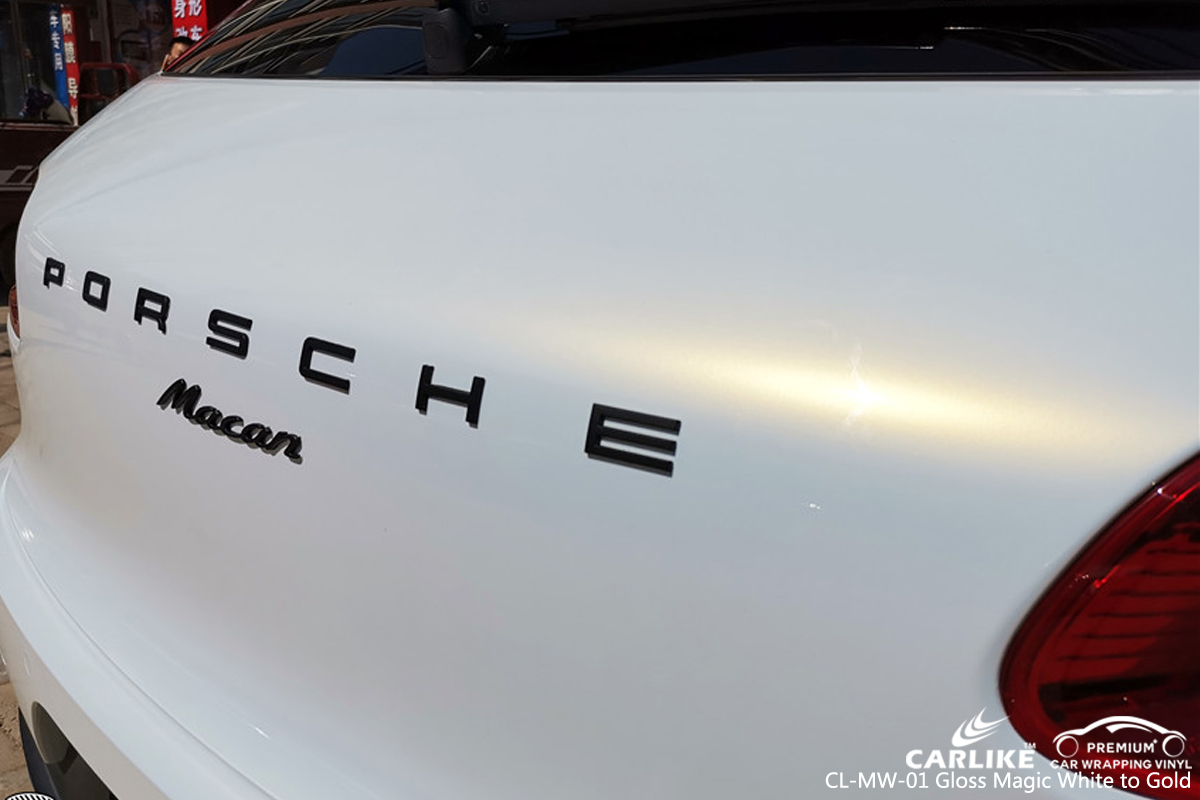 CARLIKE CL-MW-01 gloss magic white to gold car wrap vinyl for Porsche