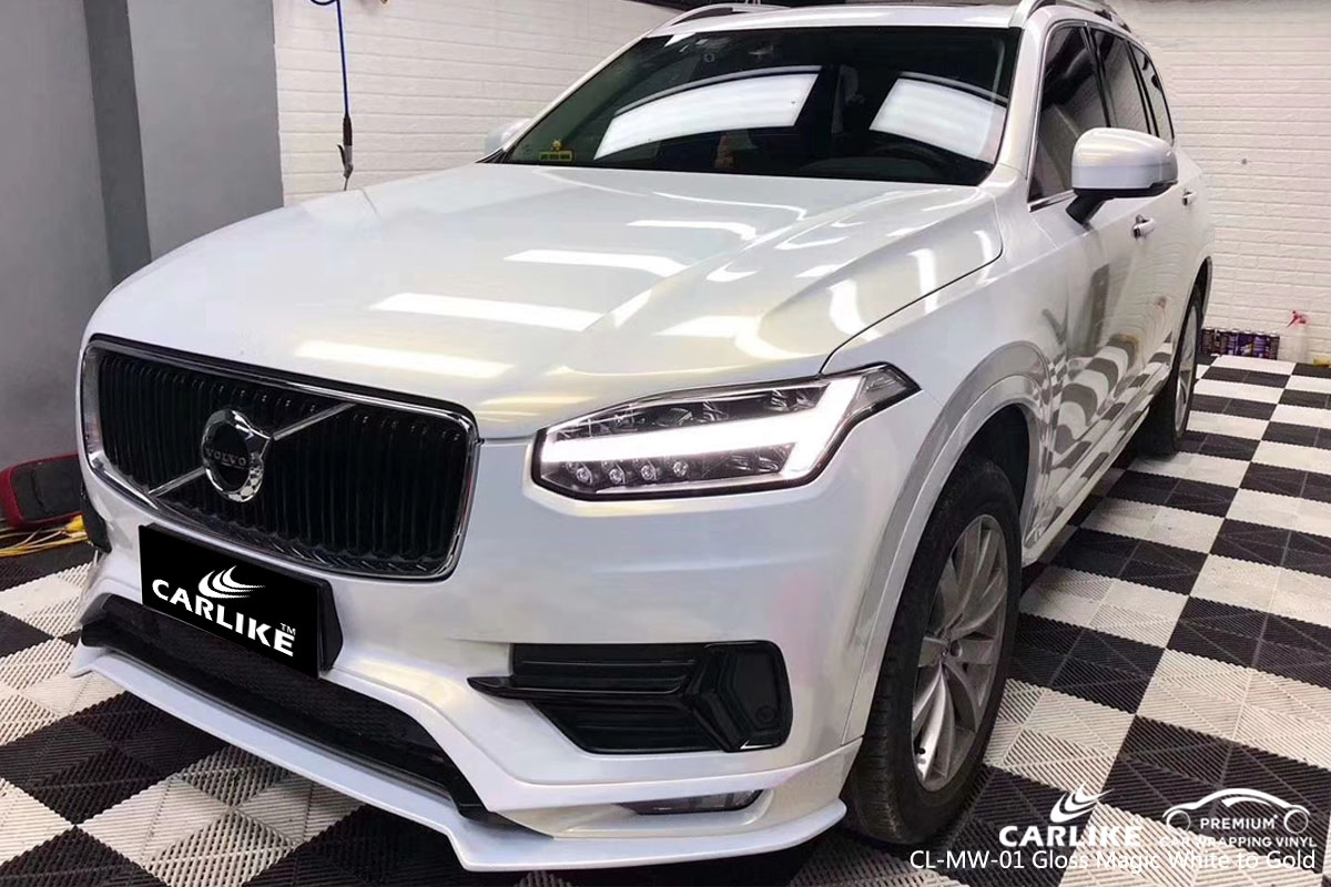 CARLIKE CL-MW-01 gloss magic white to gold car wrap vinyl for Volvo