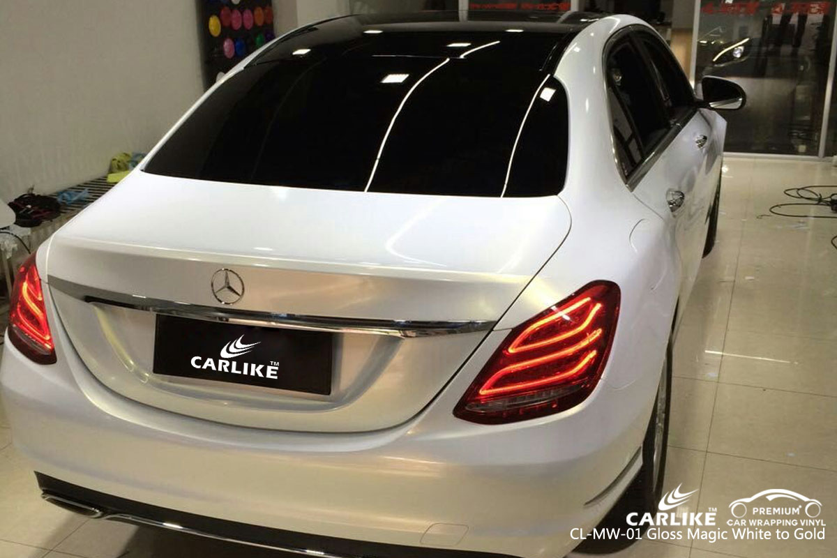 CARLIKE CL-MW-01 gloss magic white to gold car wrap vinyl for Mercedes-Benz