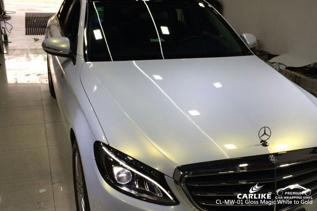 CARLIKE CL-MW-01 gloss magic white to gold car wrap vinyl for Mercedes-Benz