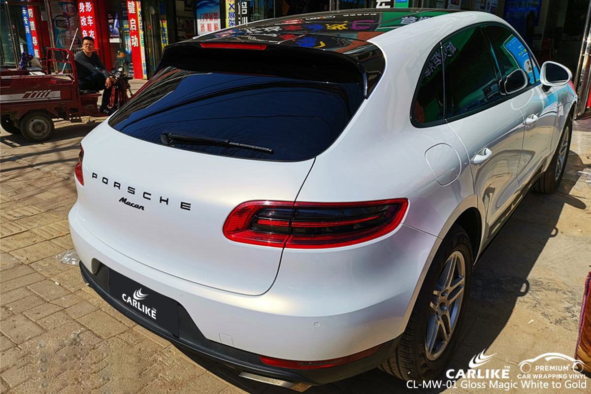 CARLIKE CL-MW-01 gloss magic white to gold car wrap vinyl for Porsche