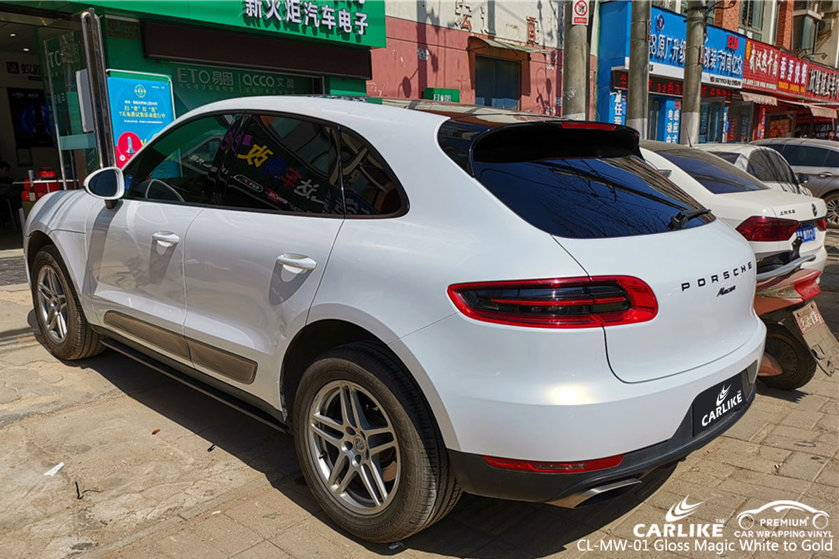 CARLIKE CL-MW-01 gloss magic white to gold car wrap vinyl for Porsche