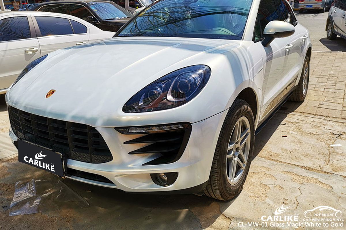 CARLIKE CL-MW-01 gloss magic white to gold car wrap vinyl for Porsche
