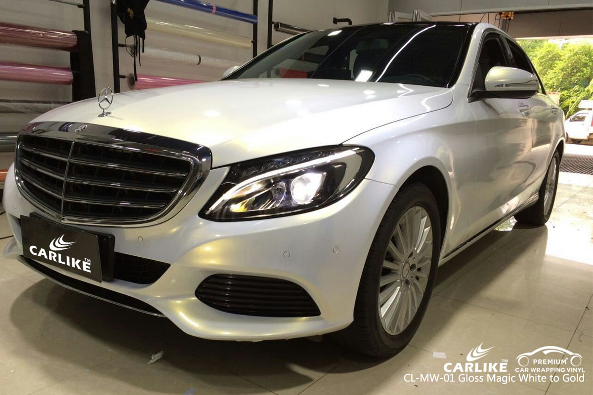 CARLIKE CL-MW-01 gloss magic white to gold car wrap vinyl for Mercedes-Benz