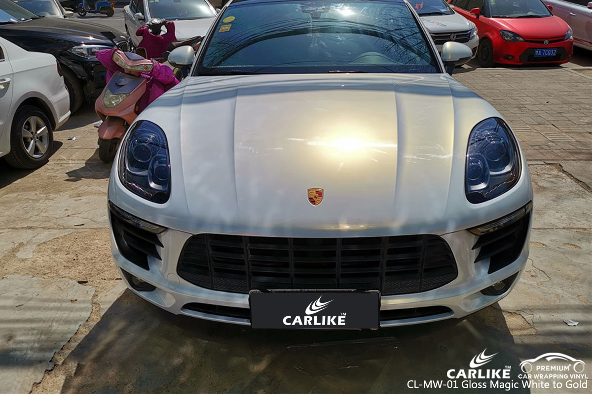 CARLIKE CL-MW-01 gloss magic white to gold car wrap vinyl for Porsche