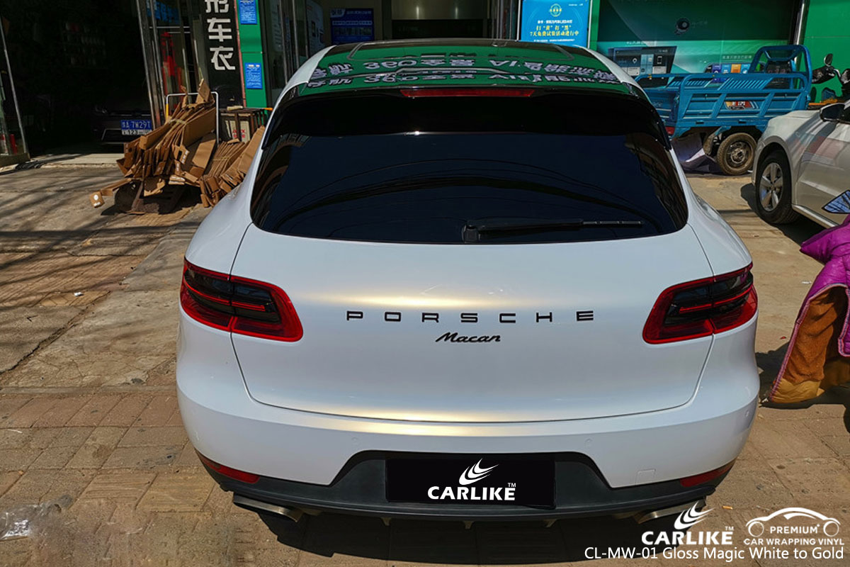 CARLIKE CL-MW-01 gloss magic white to gold car wrap vinyl for Porsche