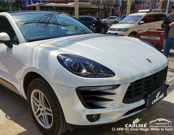 CARLIKE CL-MW-01 Parlak sihirli beyaz altın Porsche için araba sarma vinil