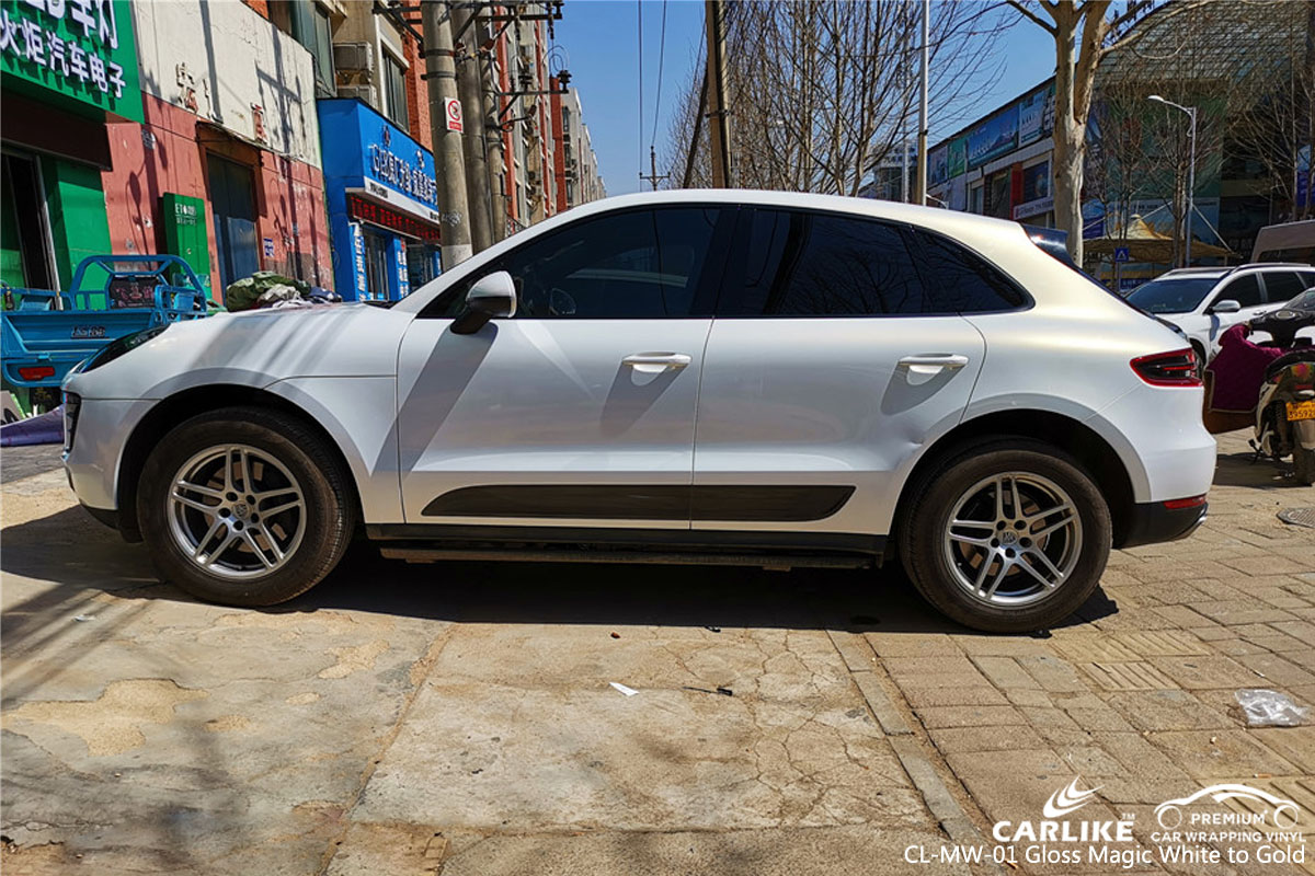 CARLIKE CL-MW-01 gloss magic white to gold car wrap vinyl for Porsche