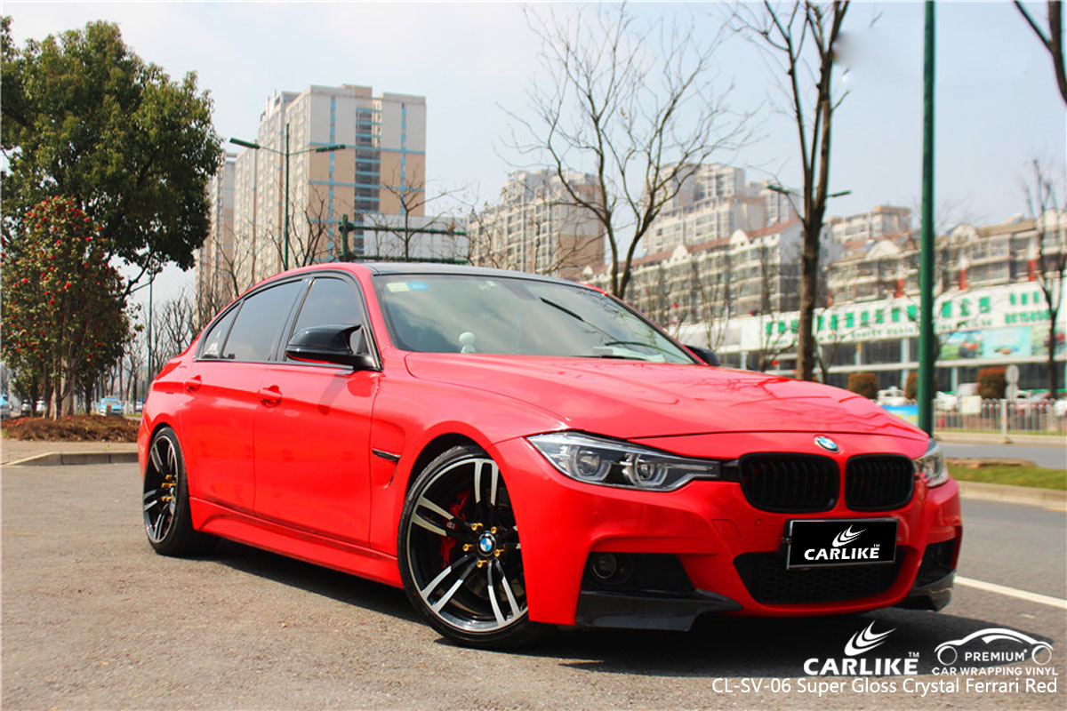 CARLIKE CL-SV-06 super gloss crystal ferrari red car wrap vinyl for BMW