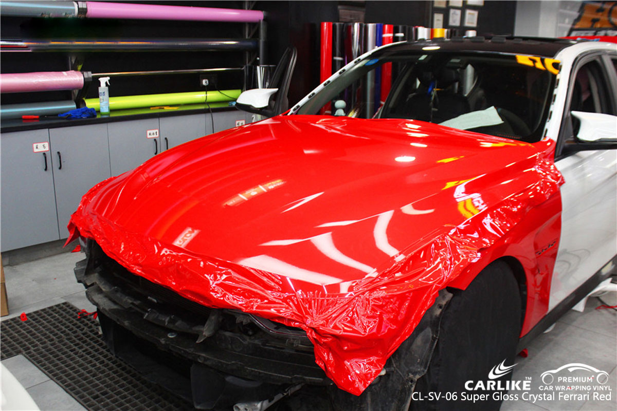 CARLIKE CL-SV-06 super gloss crystal ferrari red car wrap vinyl for BMW