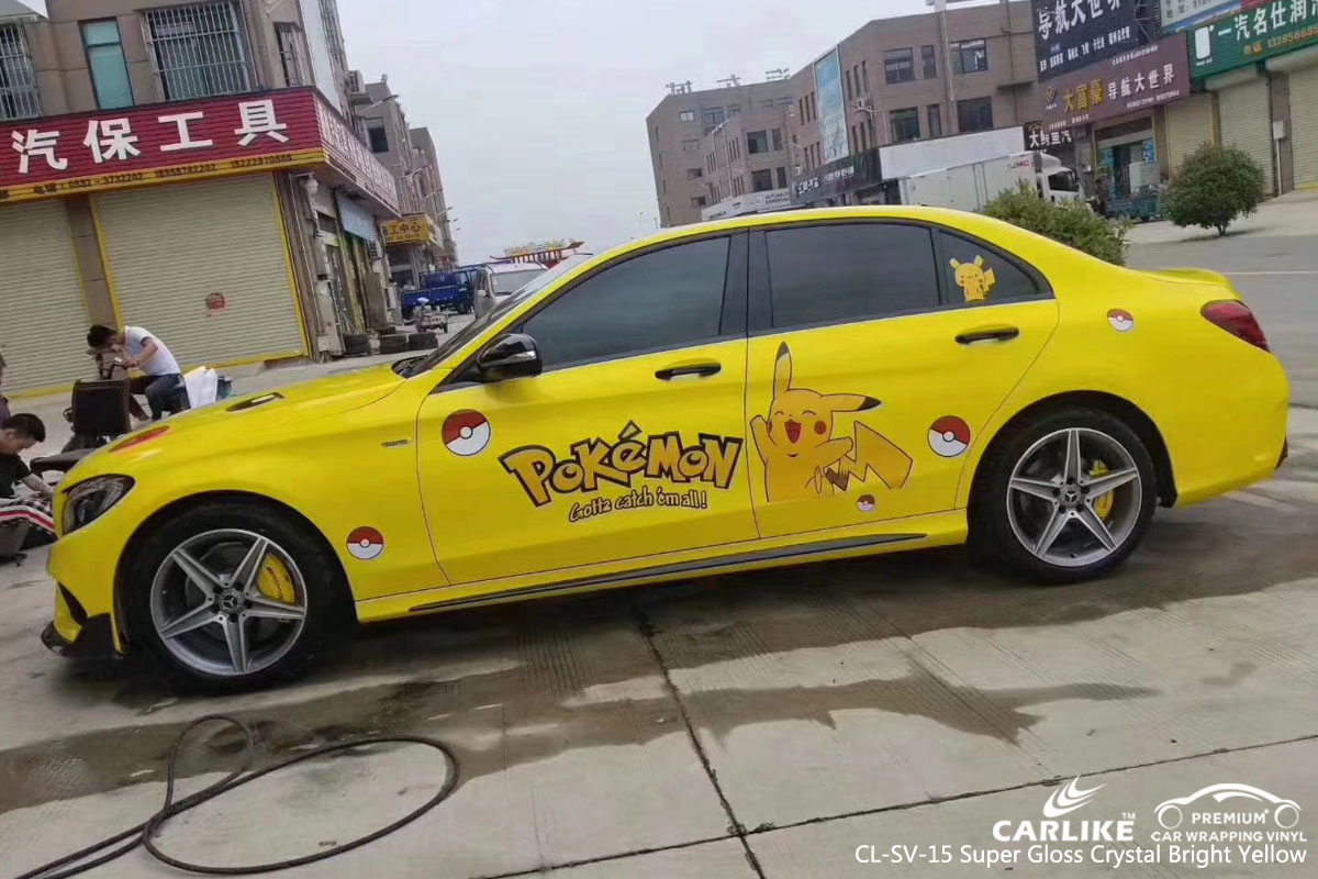 CARLIKE CL-SV-15 super gloss crystal brught yellow car wrap vinyl for Mercedes-Benz