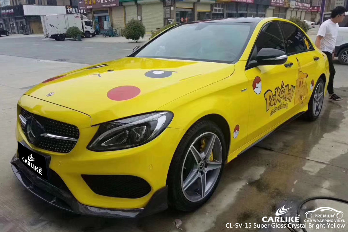CARLIKE CL-SV-15 super gloss crystal brught yellow car wrap vinyl for Mercedes-Benz