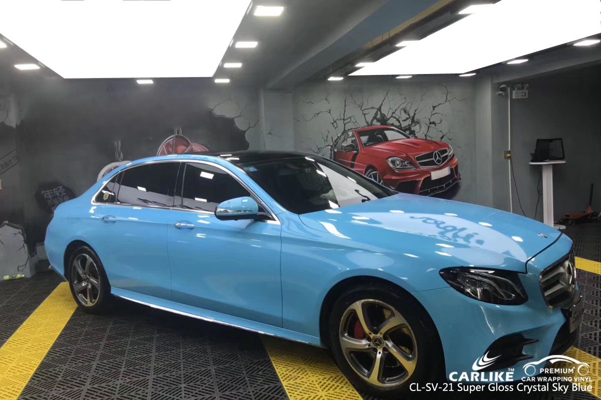 CARLIKE CL-SV-21 super gloss crystal sky blue car wrap vinyl for Mercedes-Benz