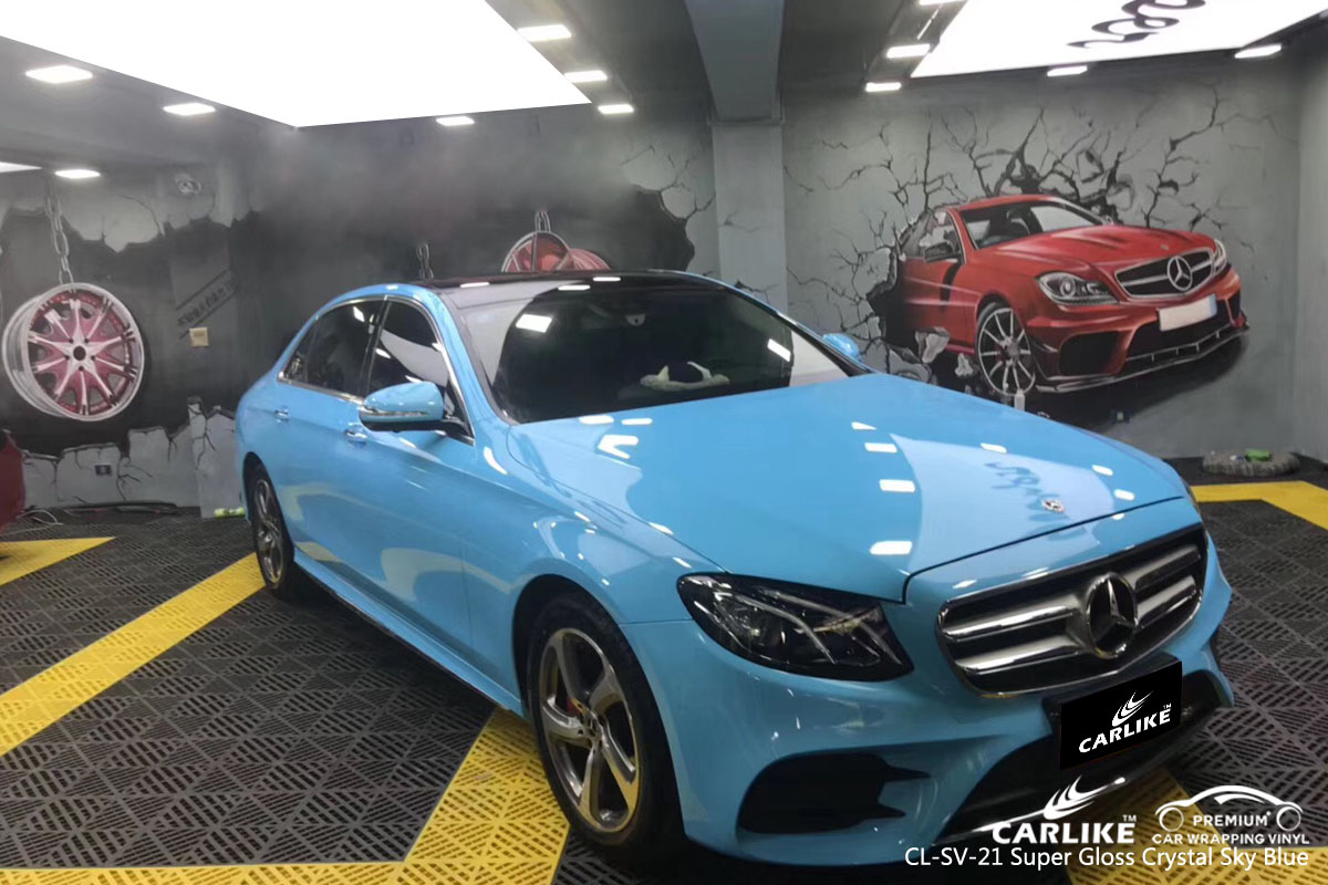 CARLIKE CL-SV-21 super gloss crystal sky blue car wrap vinyl for Mercedes-Benz