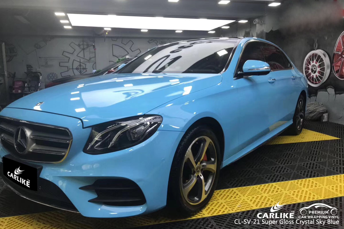 CARLIKE CL-SV-21 super gloss crystal sky blue car wrap vinyl for Mercedes-Benz