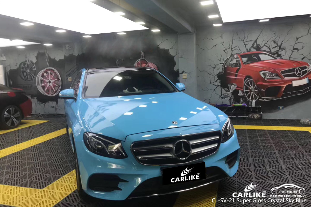 CARLIKE CL-SV-21 super gloss crystal sky blue car wrap vinyl for Mercedes-Benz