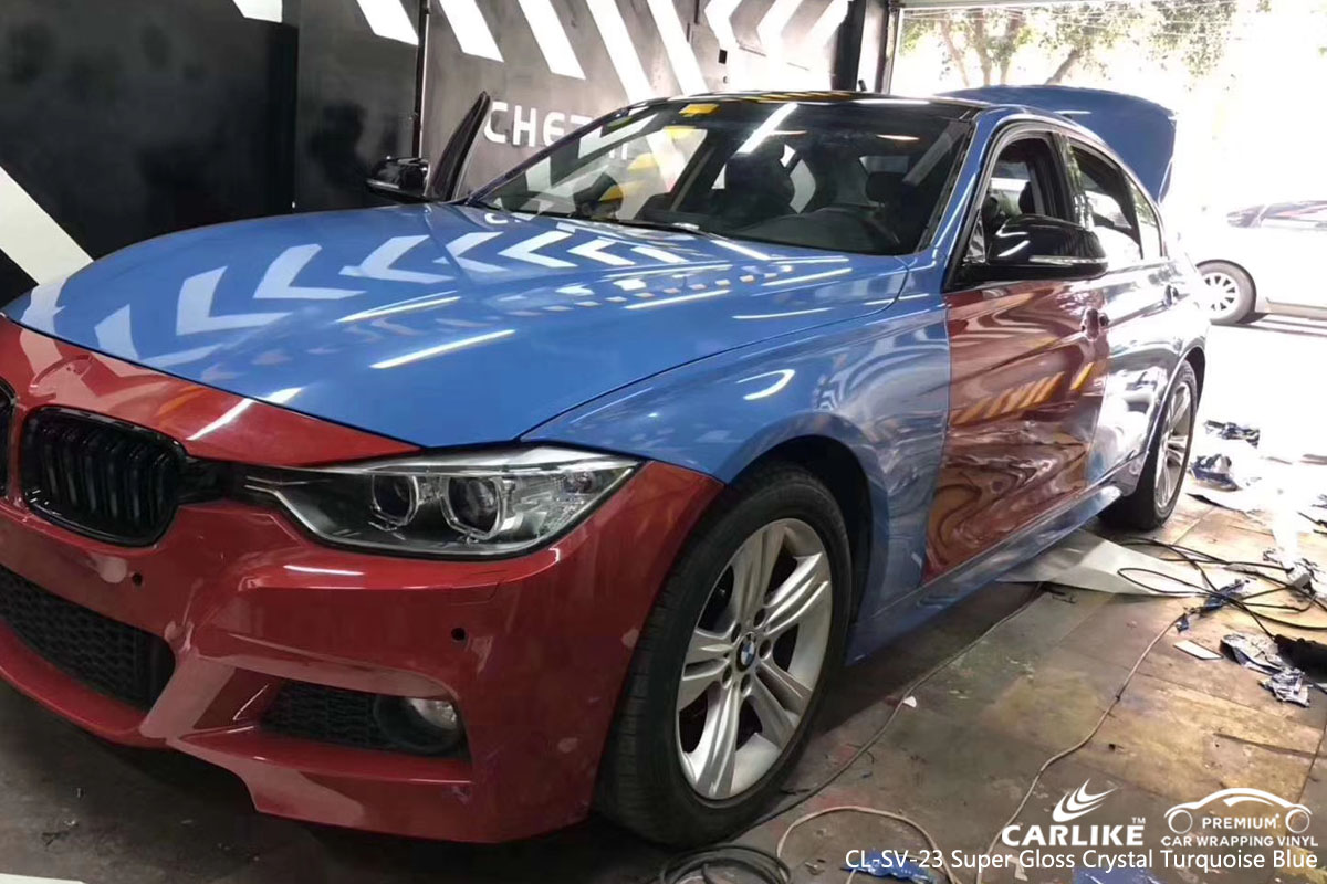 CARLIKE CL-SV-23 super gloss crystal turquoise blue car wrap vinyl for BMW