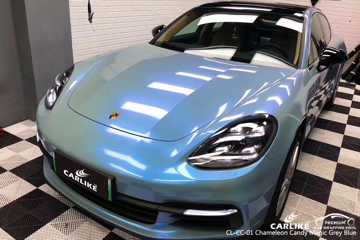 CARLIKE CL-CC-01 chameleon candy magic grey blue car wrap vinyl for Porsche