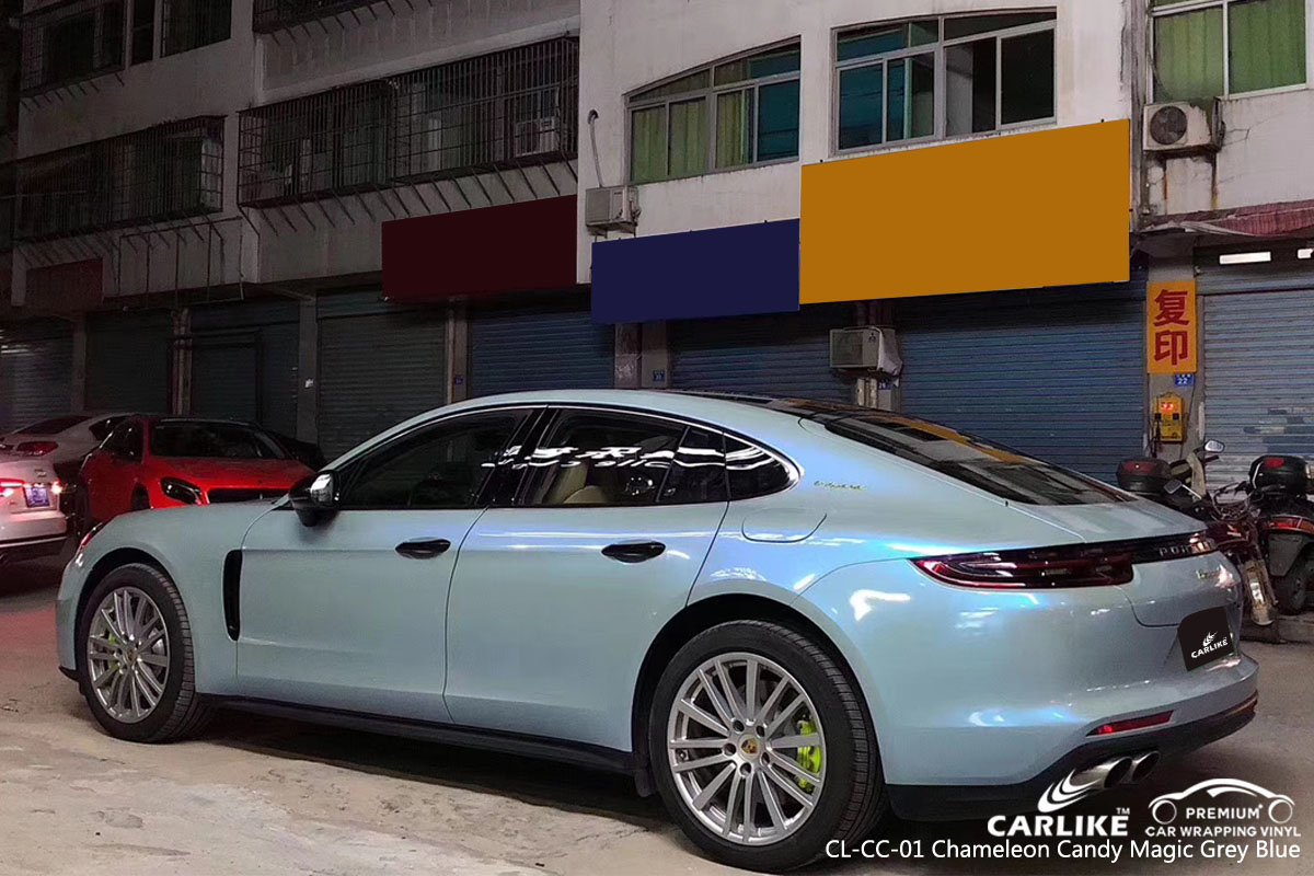 CARLIKE CL-CC-01 chameleon candy magic grey blue car wrap vinyl for Porsche
