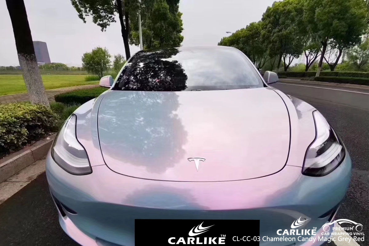 CARLIKE CL-CC-03 chameleon candy magic grey red car wrap vinyl for Tesla