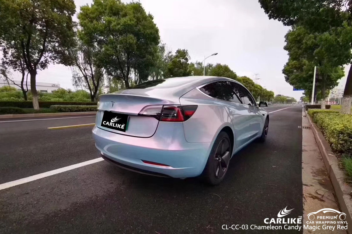 CARLIKE CL-CC-03 chameleon candy magic grey red car wrap vinyl for Tesla